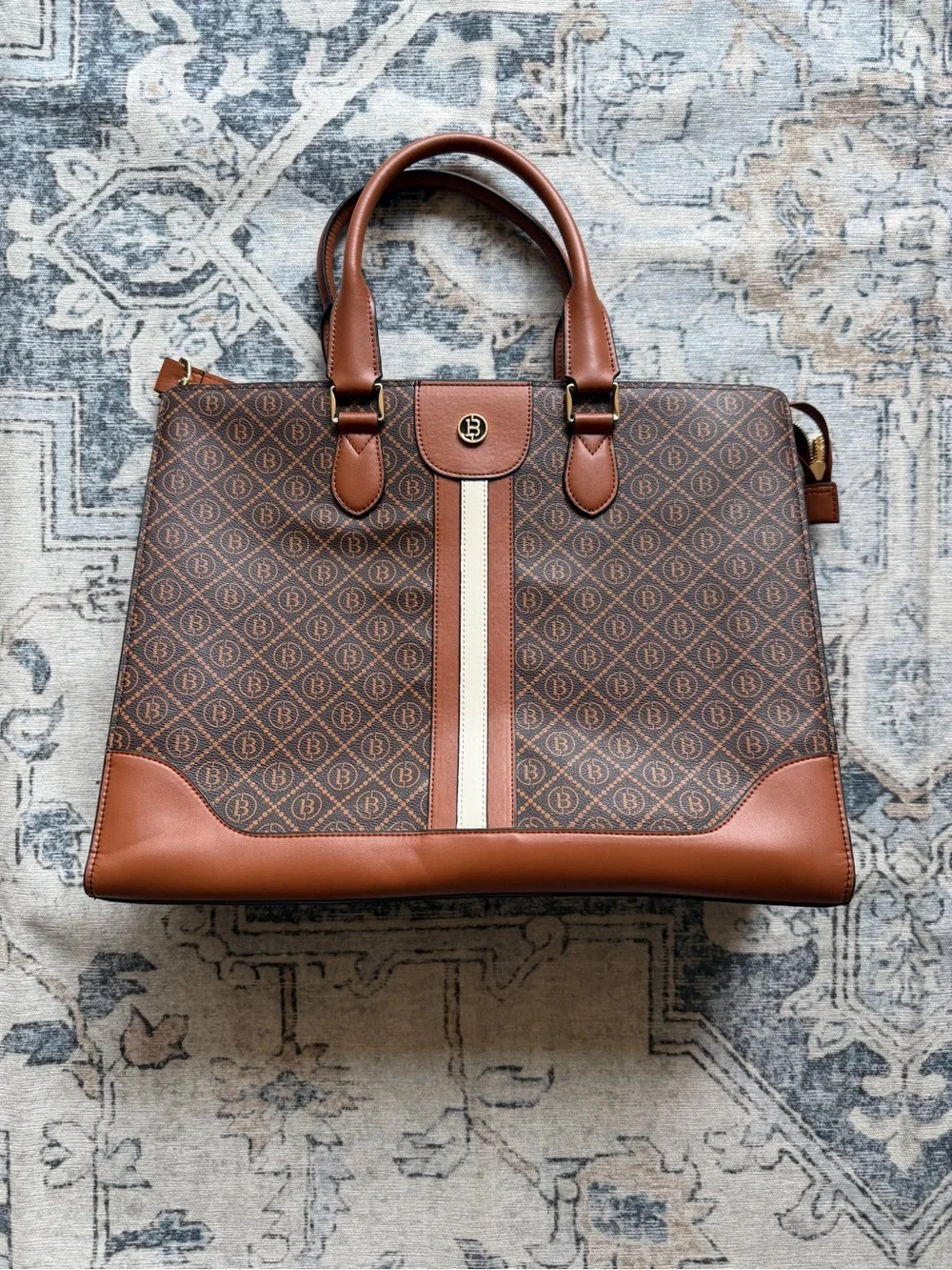 Brown Monogram Briefcase Tote with Tan Trim